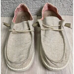 Hey‎ Dude Wendy Chambray White Nut Womens Size 9 Regular Flats Slip On Shoes EUC